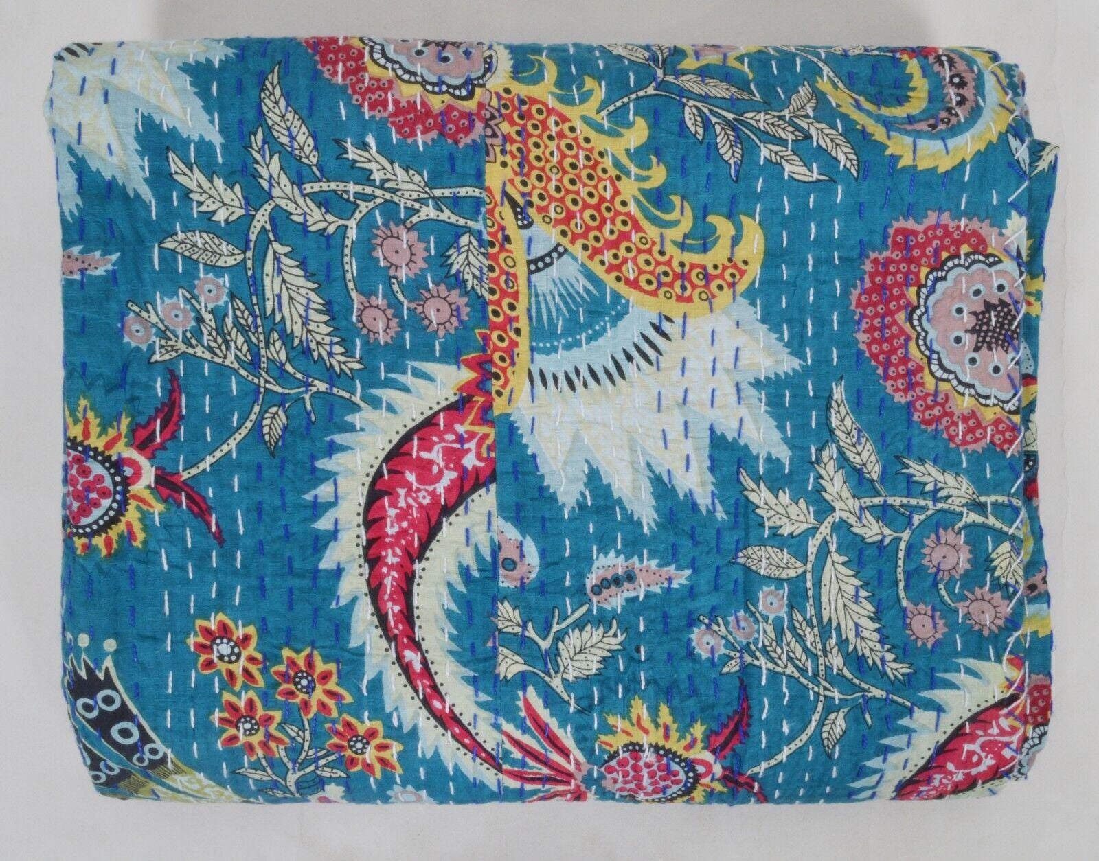 Handmade Indian patchwork print Kantha Quilt, Kantha Blanket, Throw, Kantha, Bedspread Bedding, Throw Single Size