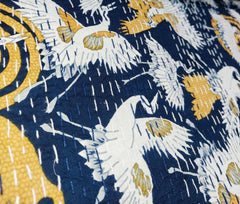 Indian Bird Print Kantha Quilt – Handmade Vintage Cotton Queen Size Bedspread & Throw
