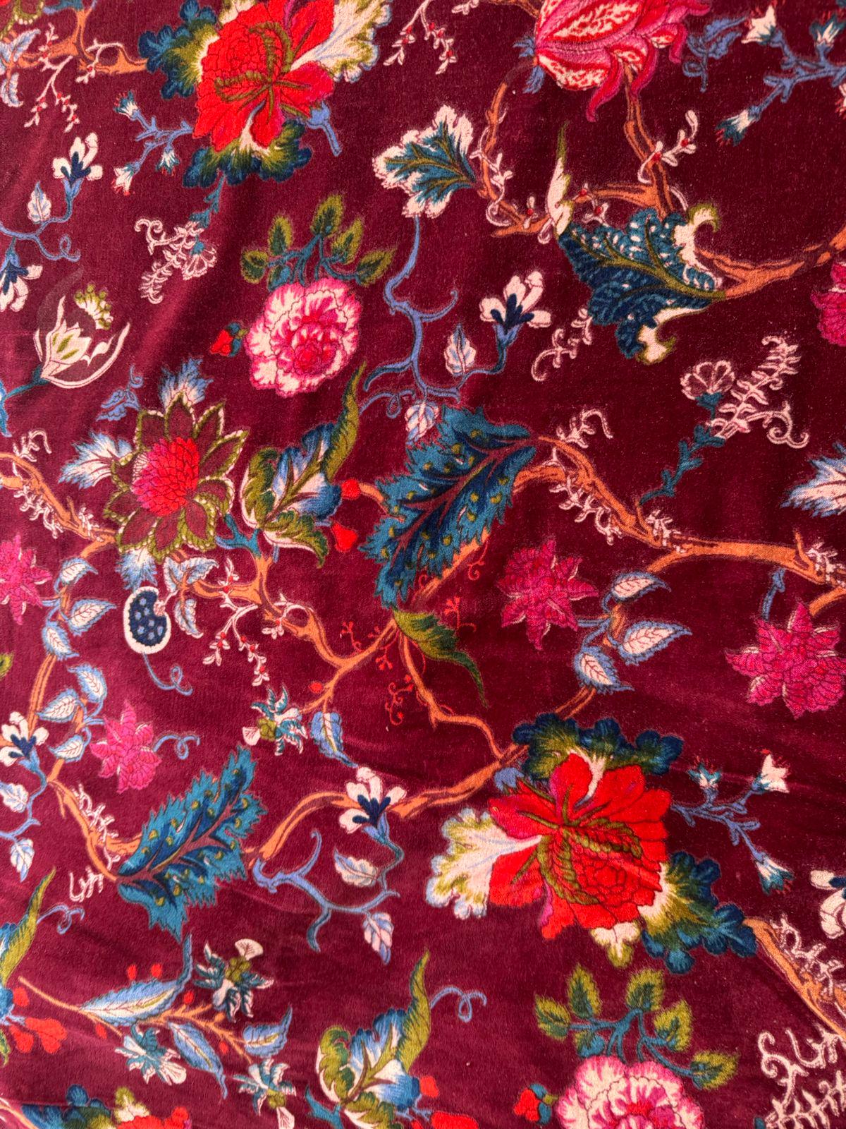Indian Floral Printed Velvet Fabric