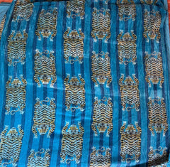 Turquoise Printed Cotton Velvet Fabric