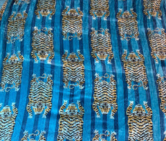 Turquoise Printed Cotton Velvet Fabric