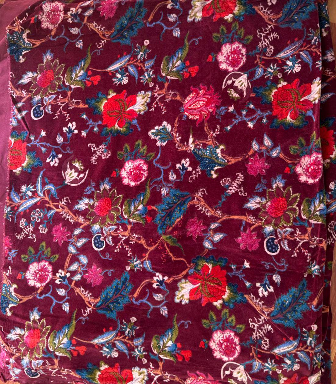 Indian Floral Printed Velvet Fabric