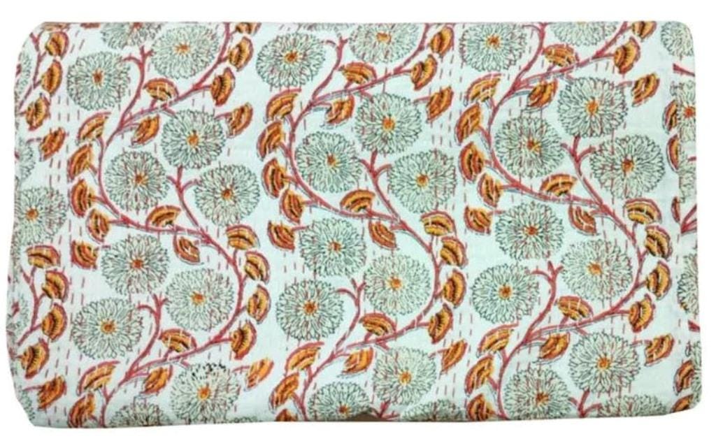 Indian Handmade Blanket kantha Quilt Bedspread Throw Cotton Kantha Gudari Single size Bedding Bed Cover Floral Print