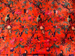 Orange Bird Cotton Velvet Fabric