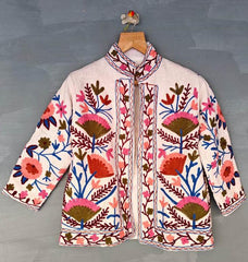 Indische Handstickerei Jacke Mantel, Damen Winterjacken, Brautjungfern Geschenk, Winterjacke, Kimono Robe, Brautjungfernjacken Baumwolle Suzani