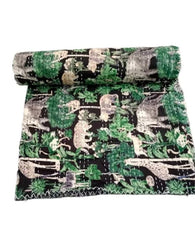 Vintage Kantha Quilt – Hand Block Printed Cotton Blanket & Bedspread, Twin/Queen/King Sizes