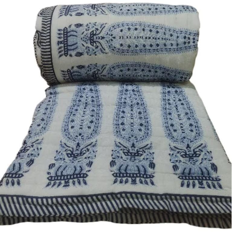 Indische Kantha-Steppdecke, Razai-Überwurf, Wendedecke, Sofabezug, Bettüberwurf, Bettwäsche, Boho, Boho, Baumwollfüllung, Queen, handbedruckt