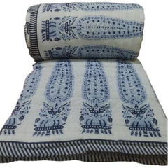 Indische Kantha-Steppdecke, Razai-Überwurf, Wendedecke, Sofabezug, Bettüberwurf, Bettwäsche, Boho, Boho, Baumwollfüllung, Queen, handbedruckt