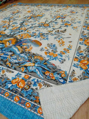Indian Kantha Quilt – Handmade Floral Print King Size Bedspread & Bohemian Throw