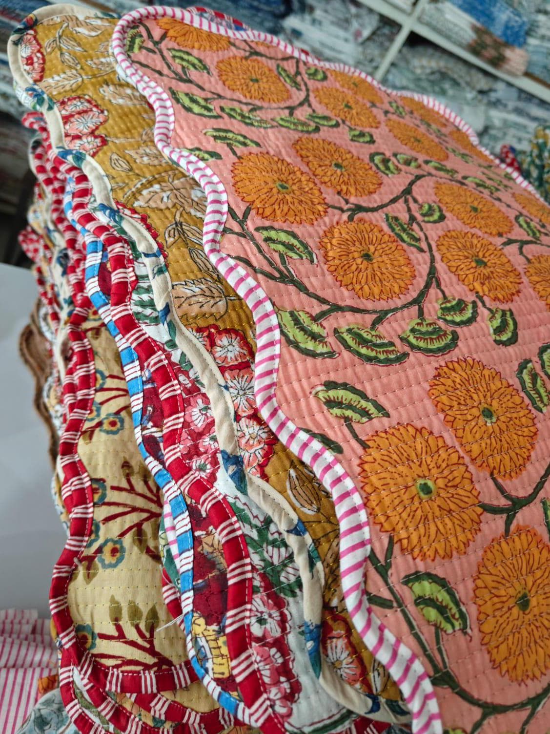 Einzigartige Blockdruck-Tischsets, viele Stück, Boho-Tischsets, Baumwoll-Blockdruck-Tischsets, neue Blockdruck-Tischsets, florale Hochzeits-Tischsets