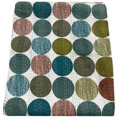 Mehrfarbiger gesteppter Kantha-Steppstoff mit Handblockdruck, gepunkteter Blockdruck, Kantha-Tagesdecke, Kantha-Steppdecke, Überwurf, Doppelgröße