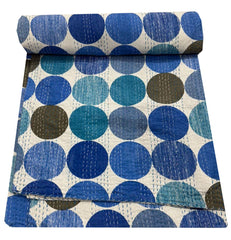 Türkis gepunkteter Kantha-Steppstoff, Handblockdruck, Kantha-Steppdecke, gepunkteter Blockdruck, Kantha-Tagesdecke, Kantha-Steppdecke, Kantha-Überwurf, doppelt