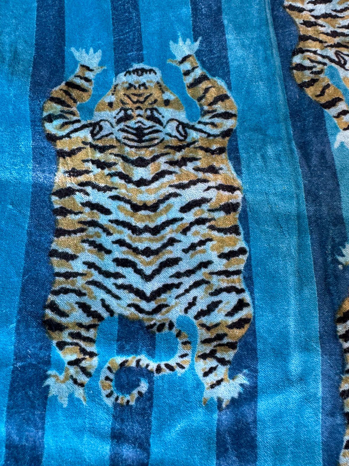 Turquoise Printed Cotton Velvet Fabric