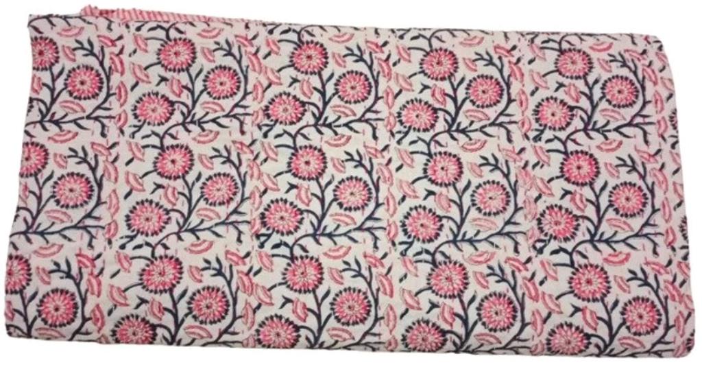 Vintage Kantha Quilt – Hand Block Printed Cotton Blanket & Bedspread, Twin/Queen/King