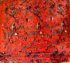 Orange Bird Cotton Velvet Fabric
