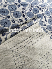 Handblockdruck Indischer Kantha Quilt Baumwollstoff Blumenmuster Designer Quilt King Size Tagesdecke, Queen Kantha Tagesdecke