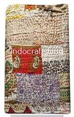 Handmade Multi Silk Patola Patchwork Kantha Quilt – Double Size Bedspread & Throw Blanket with Silk Patches