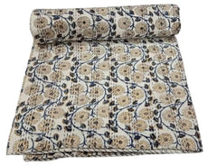 Indian Cotton Kantha Quilt Bedding Bed Cover Throw Sofa Coverlet Bedspread Queen Size Hand Block Printed Blanket Vintage Gudri