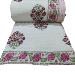 Kantha Quilt Razai Throw – Reversible Cotton Blanket & Bedspread, Queen Size, Vintage Bohemian