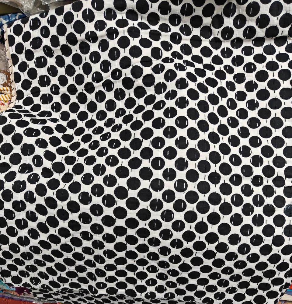 Handgemachte indische Kantha-Steppdecke, Kantha-Decke, Überwurf, Kantha, handgenähte Tagesdecke, Überwurf, Doppelgröße, Palka Dots Print