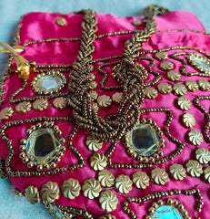 Potli-Tasche mit Spiegelarbeit, indische Ethno-Tasche, Handtasche, Geldbörse für Partys, Hochzeiten und Geschenke für Frauen, Spiegel-Potli, Schmuck-Geldbörse für Frauen, Farbe Rosa