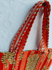Indian Handmade Tiger Printed Cotton Quilted Handbag – Women’s Tote Purse & Shoulder Bag