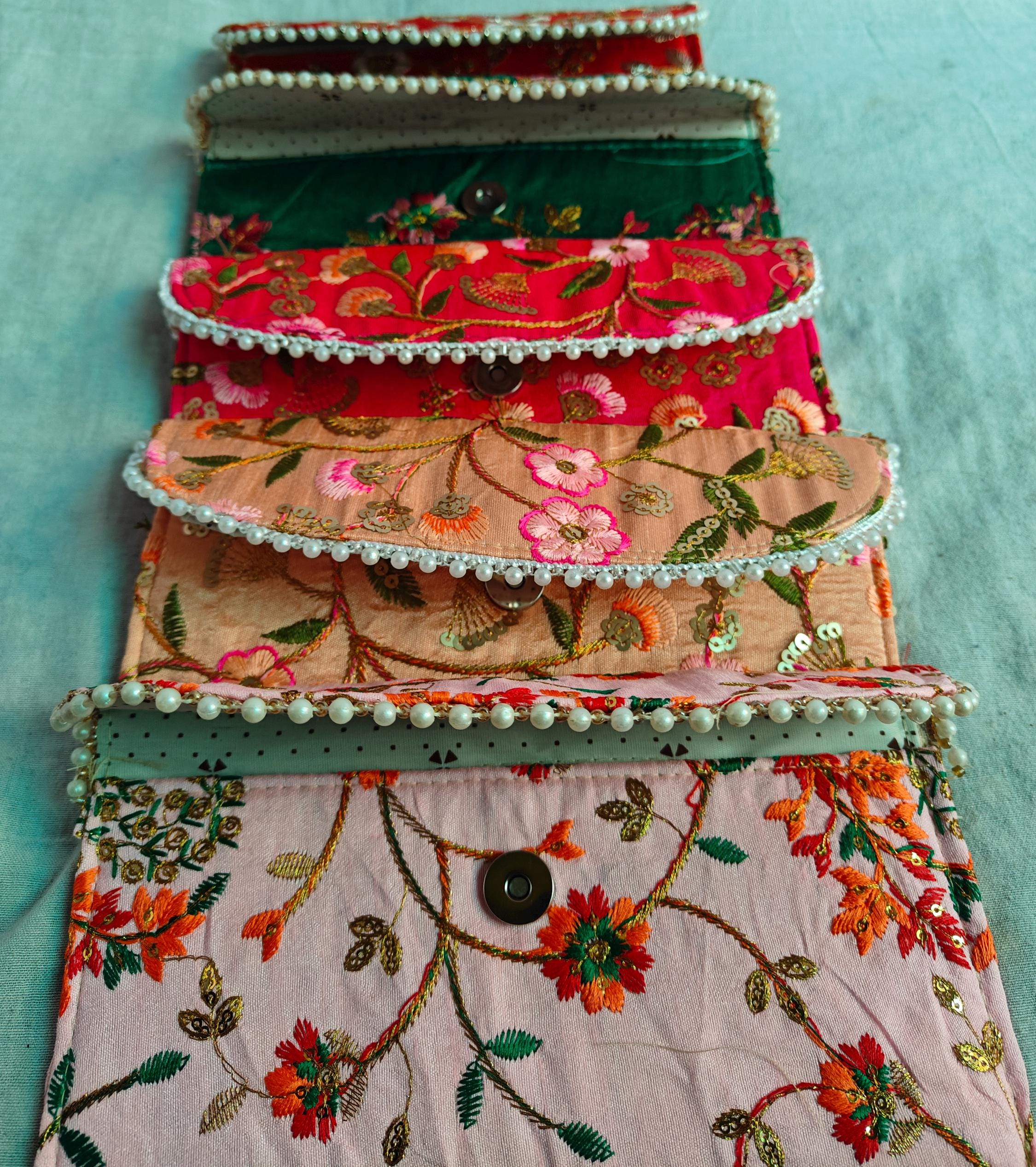 Lot of Mixed Indian Handmade Women’s Embroidered Mobile Clutch Pouches – Wedding Favor Gifts