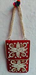 Indische handgemachte Designer Handytasche, Seiden-Handytasche mit Taillenclip, Handytasche, Samsung iPhone Tasche mit Sari-Haken rot