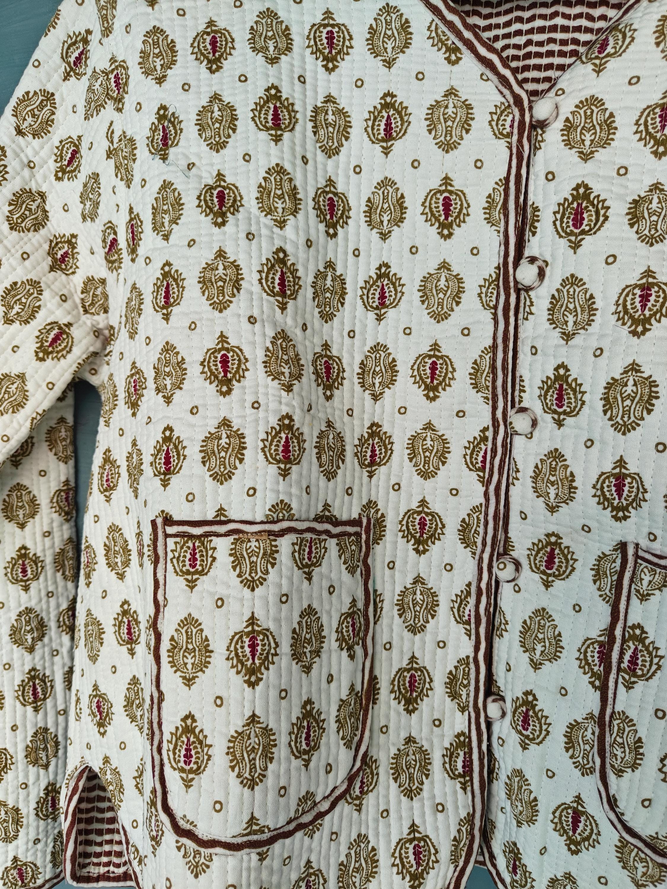 Cotton Handmade Kantha Jacket – Floral Print Quilted Reversible Coat & Kimono for Women