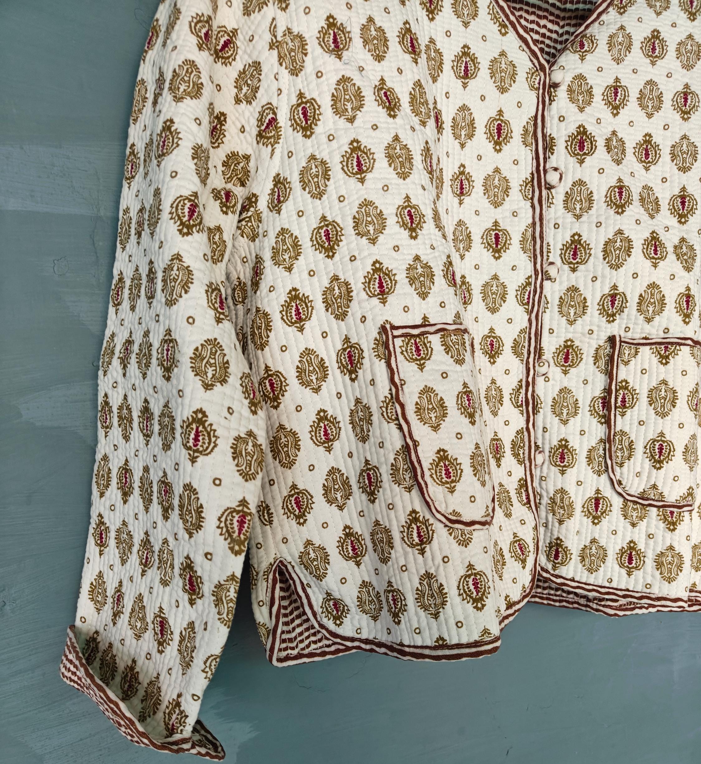 Cotton Handmade Kantha Jacket – Floral Print Quilted Reversible Coat & Kimono for Women