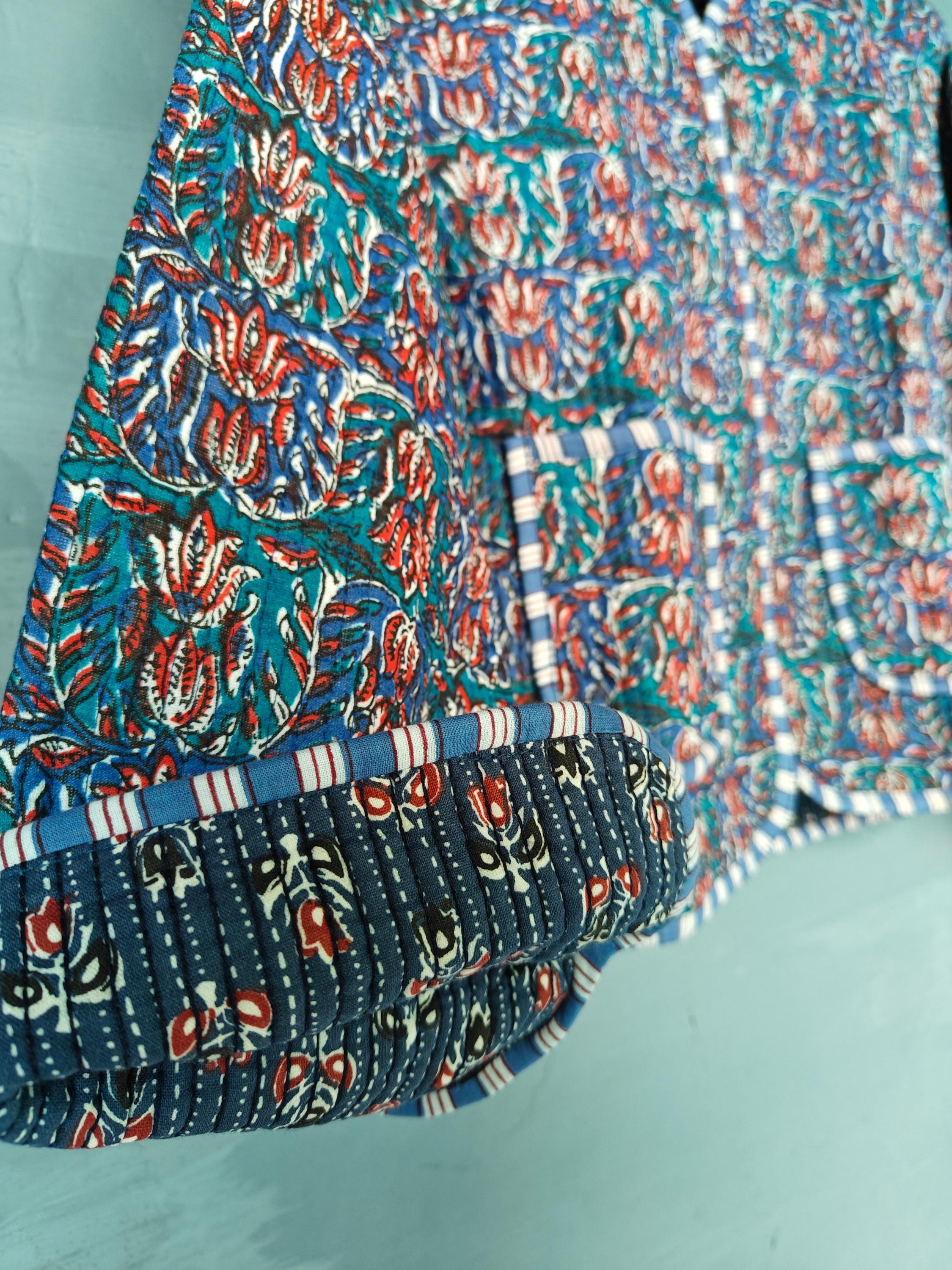 Cotton Kantha Jacket – Floral Print Quilted Reversible Coat & Kimono for Women