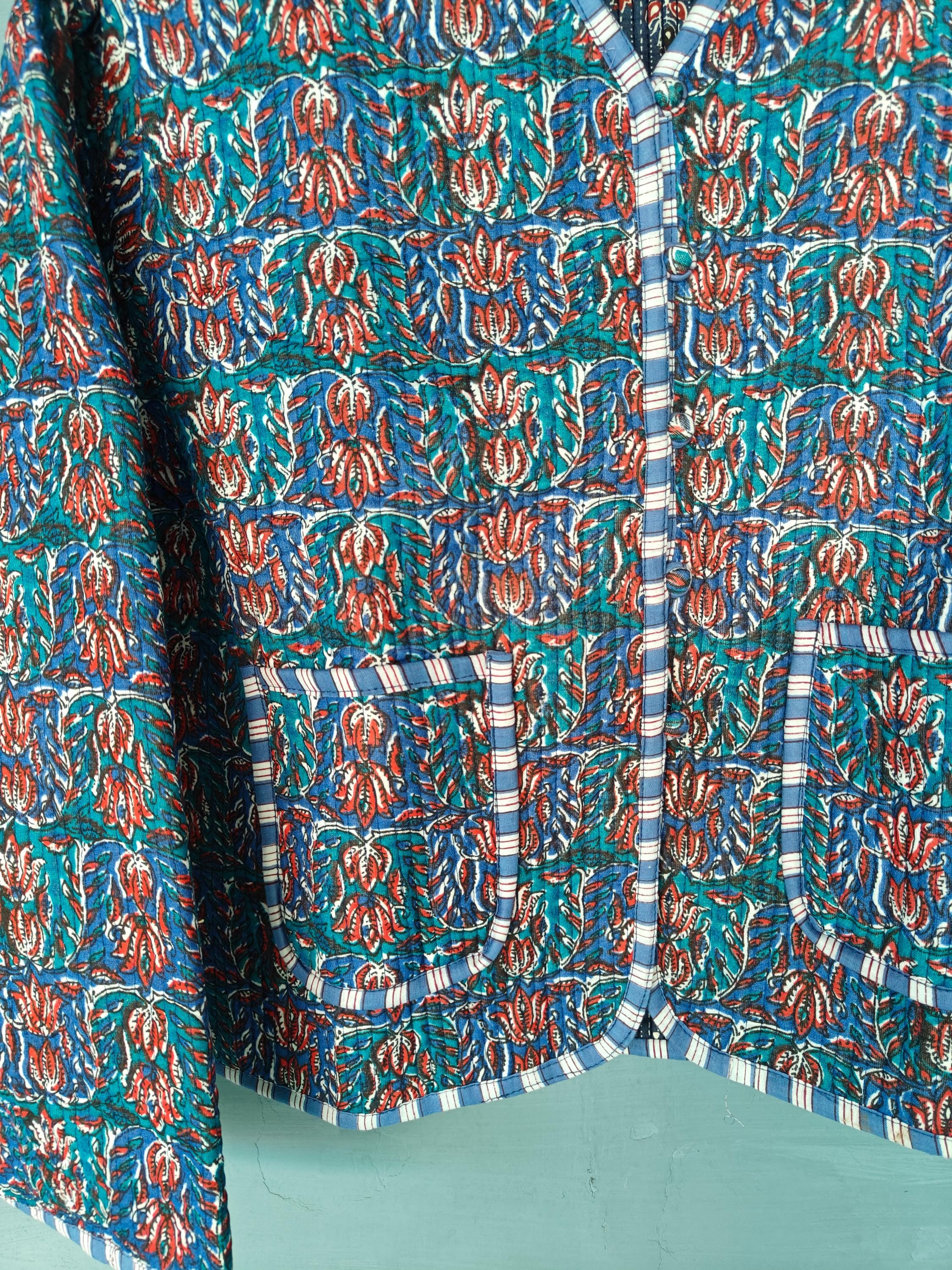 Cotton Kantha Jacket – Floral Print Quilted Reversible Coat & Kimono for Women