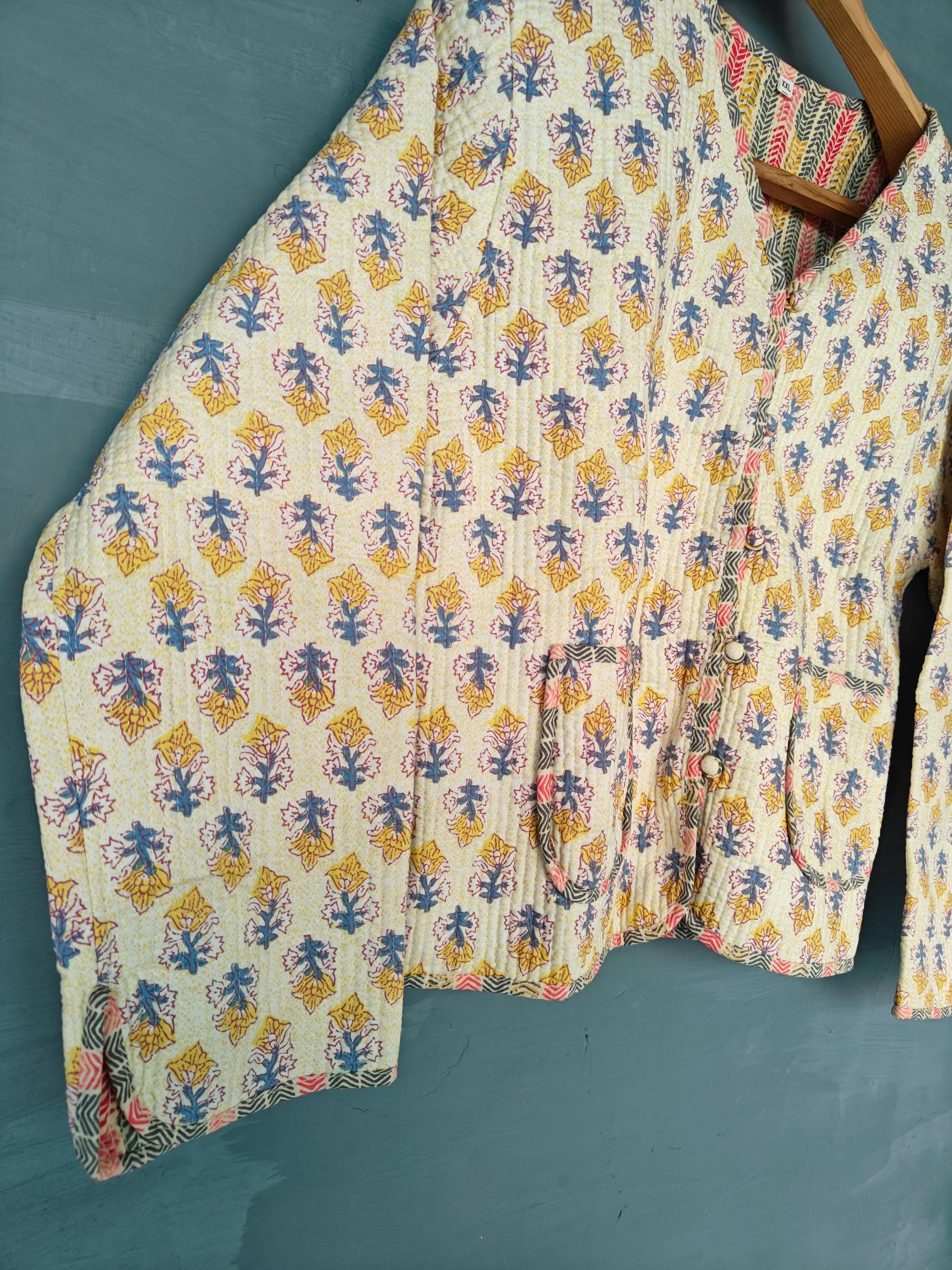 Cotton Handmade Kantha Jacket – Quilted Reversible Floral Print Coat & Kimono for Women
