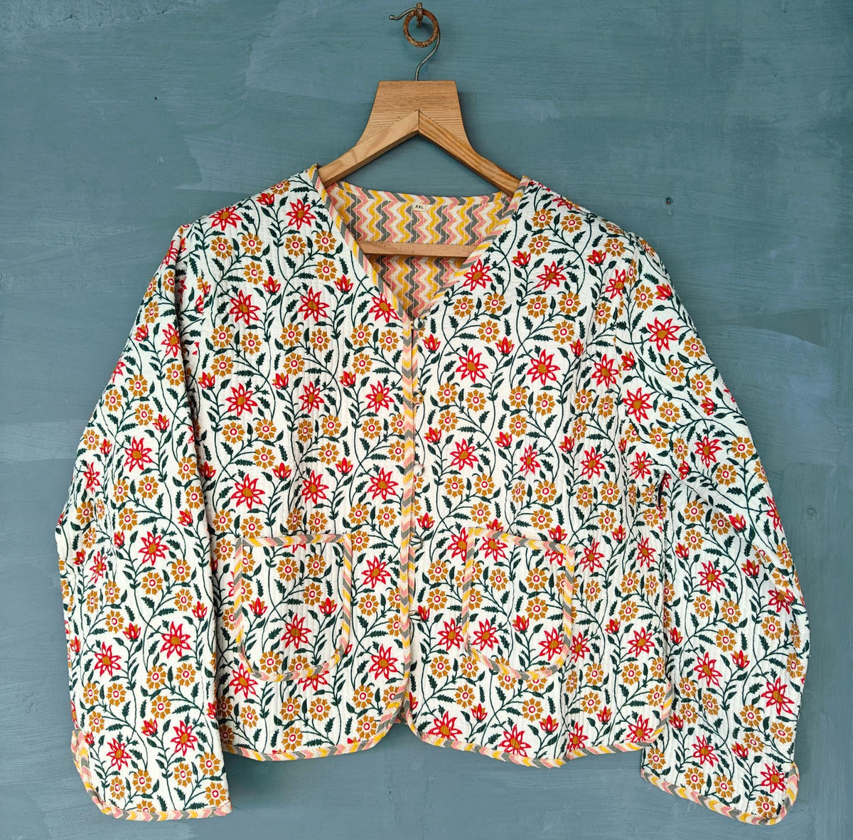 Cotton Handmade Kantha Jacket – Floral Print Quilted Reversible Coat & Kimono for Women