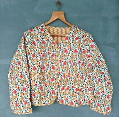 Cotton Handmade Kantha Jacket – Floral Print Quilted Reversible Coat & Kimono for Women
