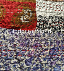 Handmade Multi Silk Patola Patchwork Kantha Quilt – Double Size Bedspread & Throw Blanket with Silk Patches