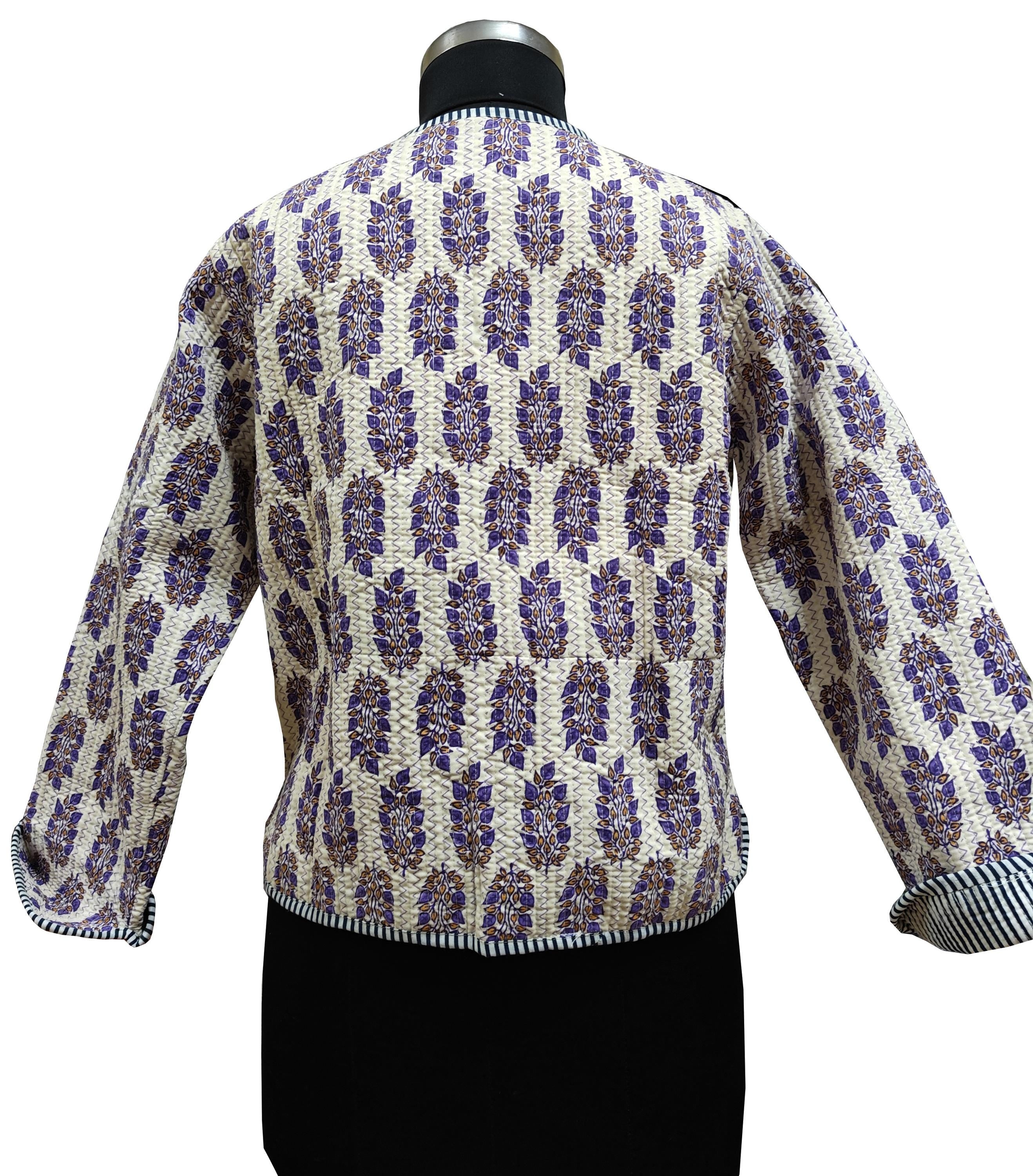 Hand Block Cotton Kantha Jacket – Handmade Quilted Reversible Floral Print Coat for Women