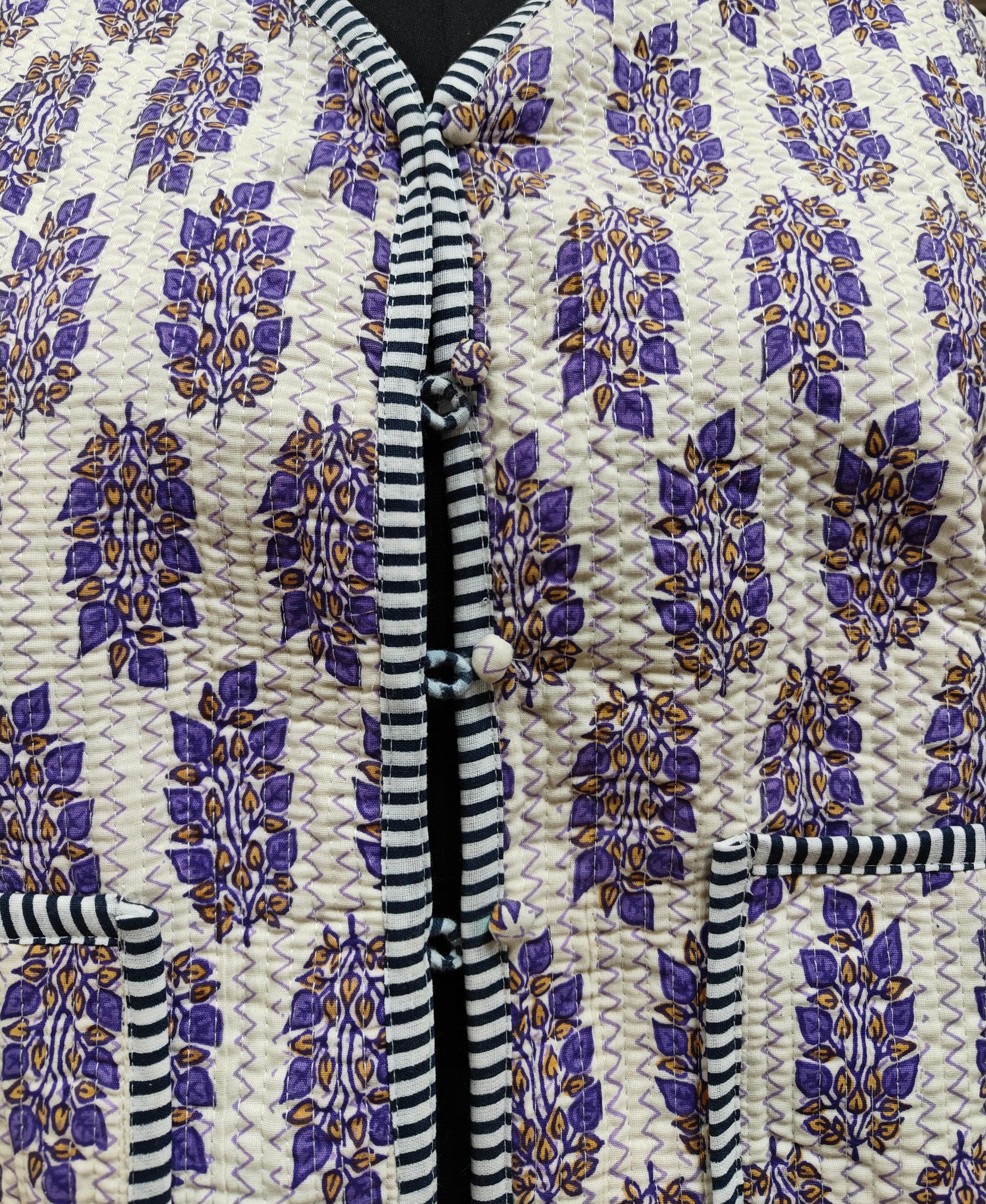 Hand Block Cotton Kantha Jacket – Handmade Quilted Reversible Floral Print Coat for Women