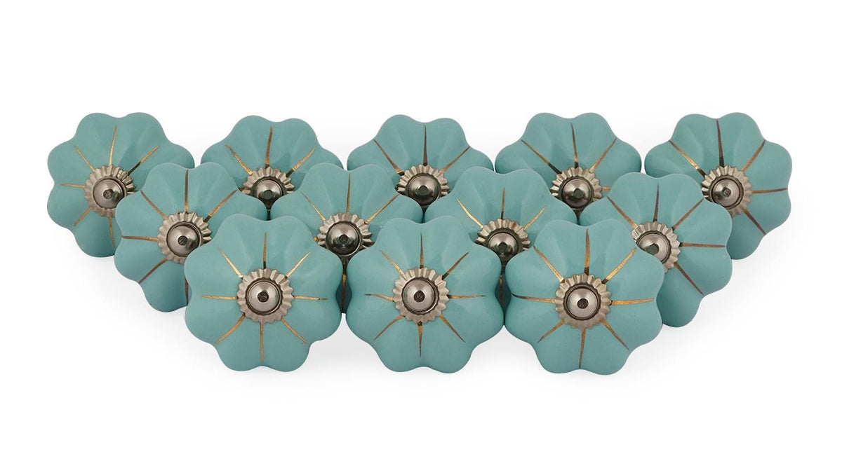 Türkis Blumenmuster Boho Hippie bemalt Keramik Knöpfe Schublade ziehen Griff Küche Set poliert Schublade Schrank Knopf ziehen