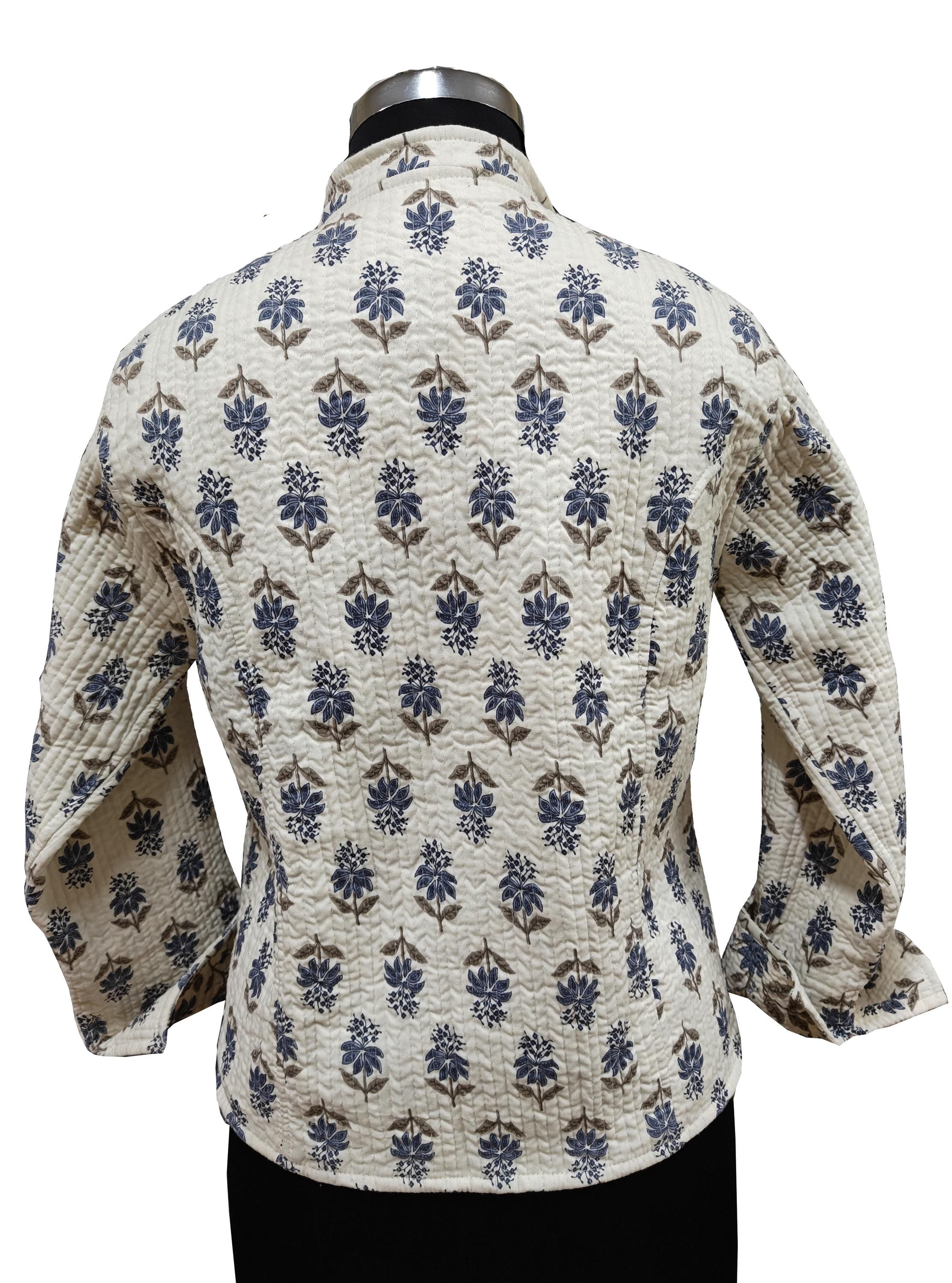 Quilted Reversible Hand Block Printed Boho Floral Jacket – Indian Vintage Handmade Full Sleeve Coat