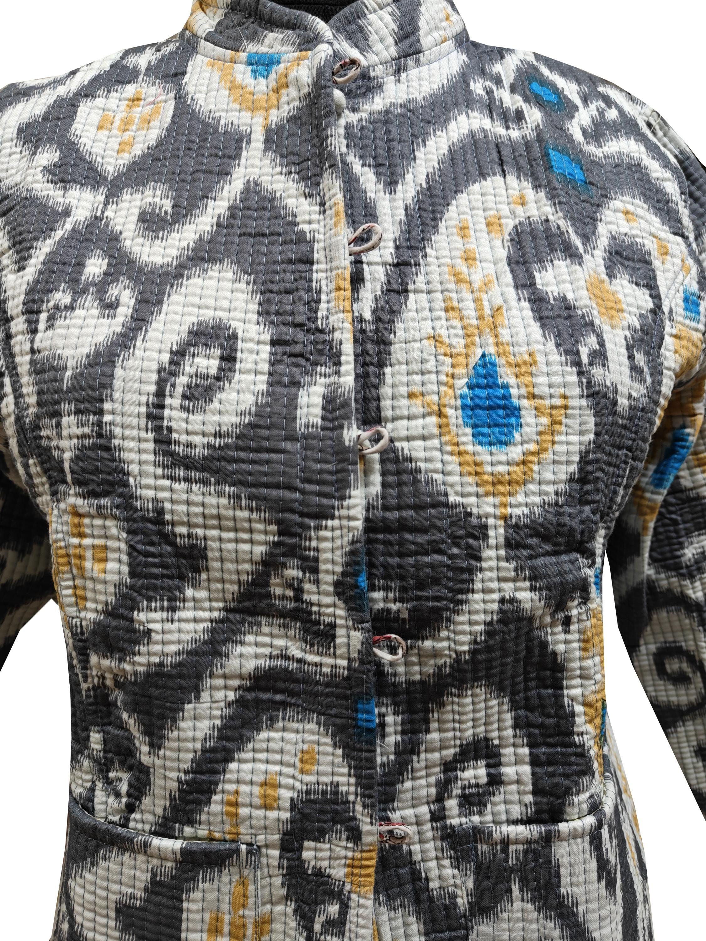 Quilted Reversible Hand Block Printed Boho Floral Jacket – Indian Vintage Handmade Full Sleeve Coat for Women