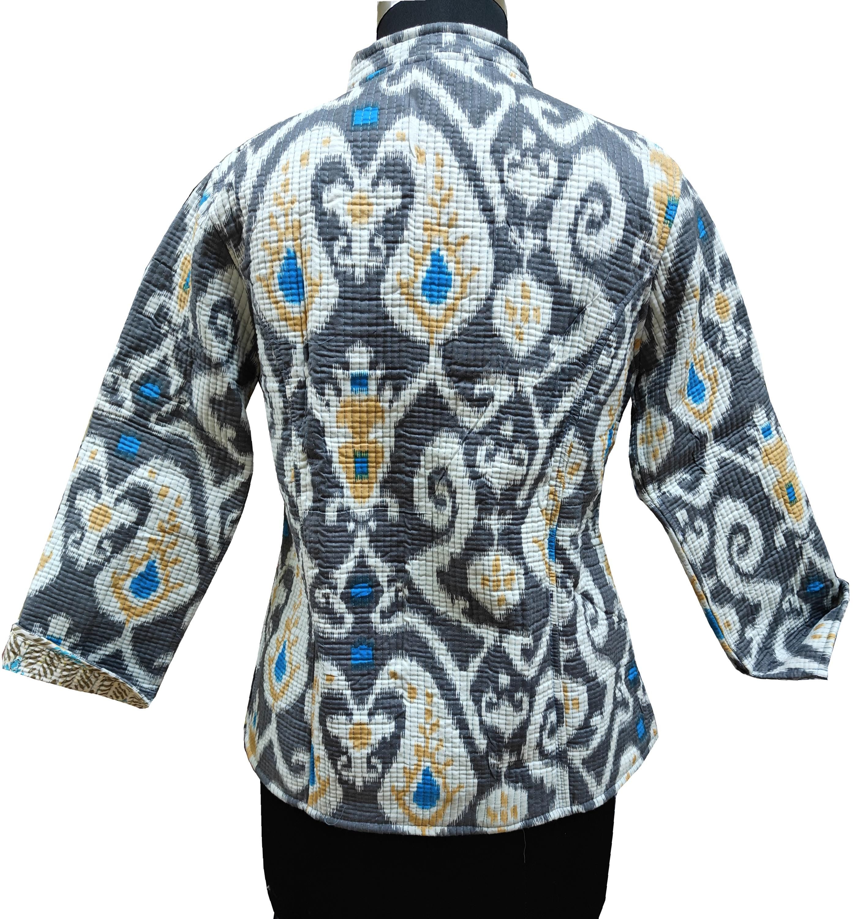 Quilted Reversible Hand Block Printed Boho Floral Jacket – Indian Vintage Handmade Full Sleeve Coat for Women