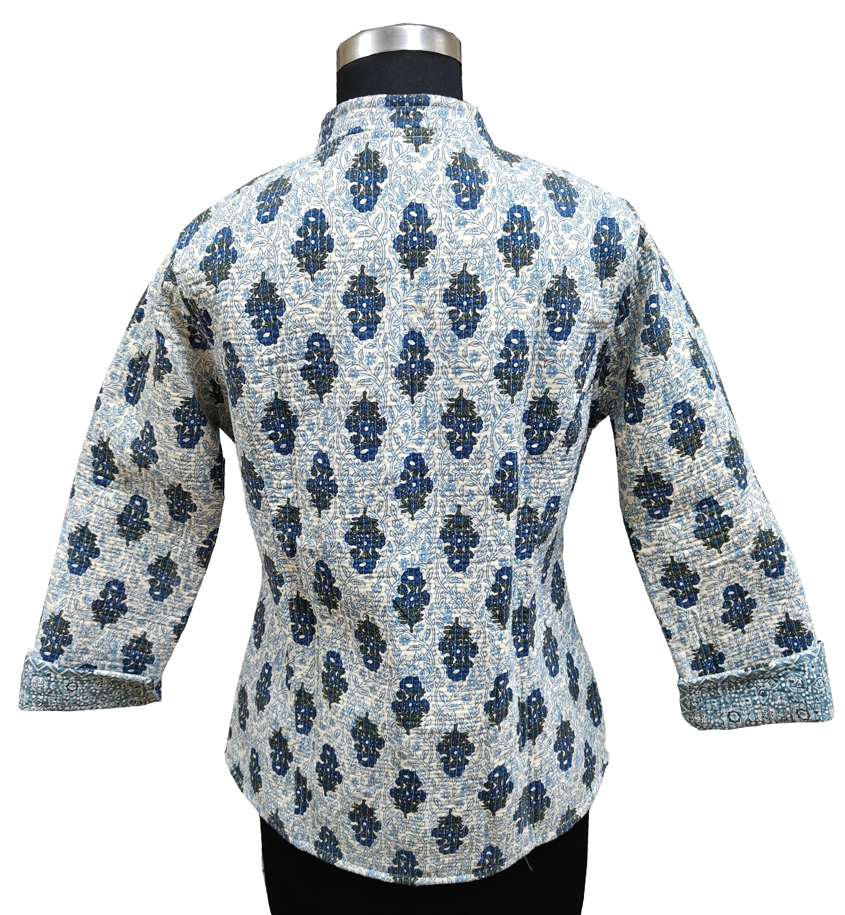 Quilted Reversible Hand Block Printed Boho Jacket – Indian Vintage Handmade Full Sleeve Coat for Women