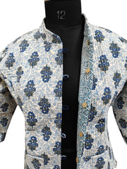 Quilted Reversible Hand Block Printed Boho Jacket – Indian Vintage Handmade Full Sleeve Coat for Women