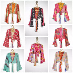 Großhandel 10 Stück Lot Indische Baumwolle Vintage Handgemachte Damen Winterkleidung Kantha Boho Jacke, Traditionelle Jacke, Frauen Boho Croptop