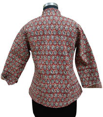 Quilted Reversible Hand Block Printed Boho Jacket – Indian Vintage Handmade Full Sleeve Coat with Floral Arts