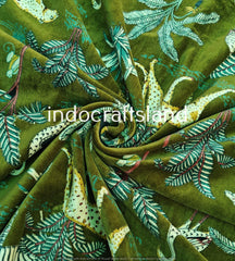 Indian Green Jungle Print Velvet Fabric – Cotton Velvet Upholstery Fabric by Yard