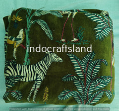 Indian Green Jungle Print Velvet Fabric – Cotton Velvet Upholstery Fabric by Yard