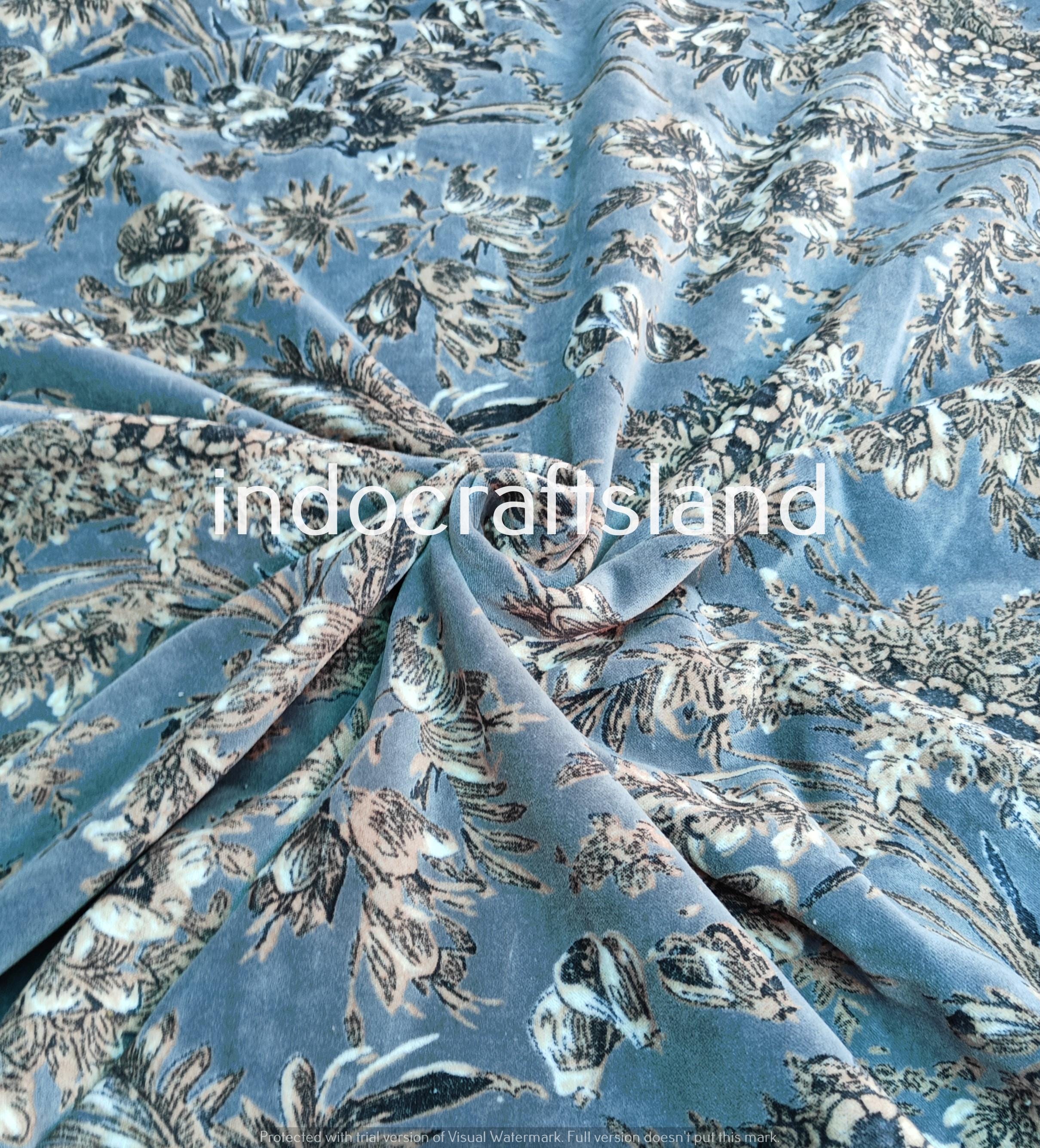 Grauer Samtstoff mit Blumendruck, Samtstoff, Baumwollsamtstoff, Polsterstoff, Meterware, Samtstoff für Tischkleidung, Kunst