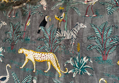 Indian Gray Jungle Print Velvet Fabric – Cotton Velvet by Yard & Meter for Upholstery & Table Cloths